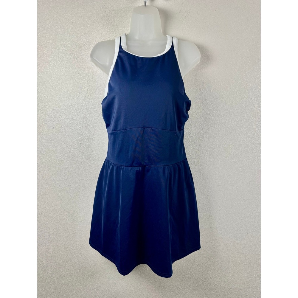 Women’s Navy Blue Swim Dress with White Trim